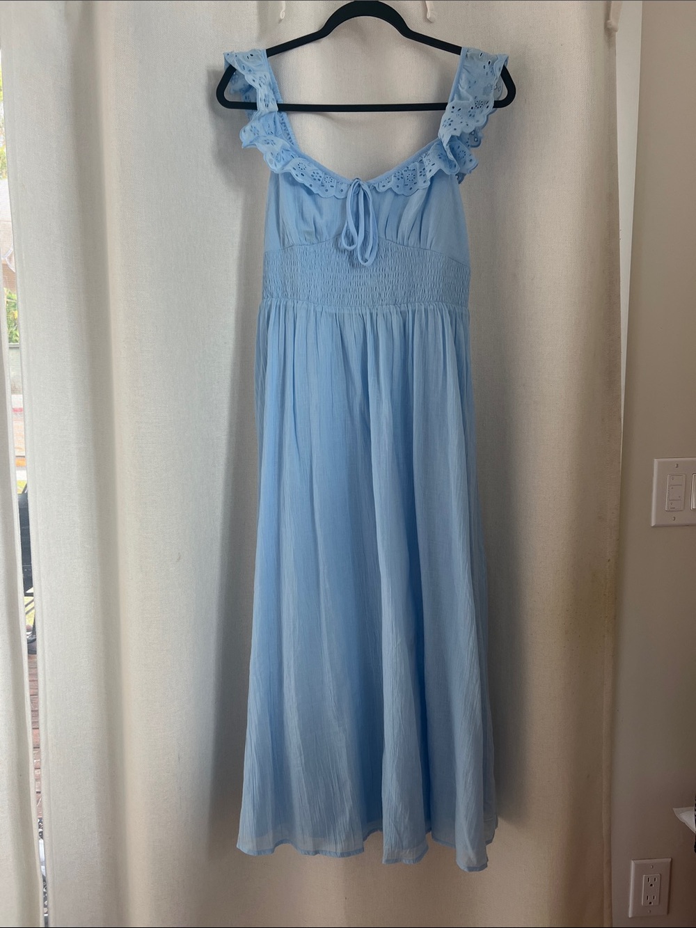 American Eagle Outfitters Light Blue Midi Dress with Ruffle Straps